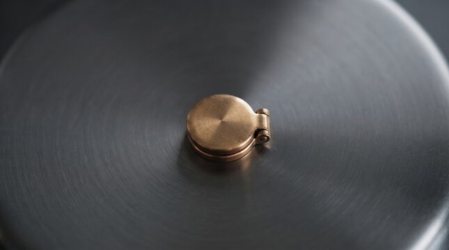 A vintage brass pocket watch lies gracefully on a shiny metal surface, its round shape catching soft light. The scene evokes nostalgia and charm, hinting at stories of time long past.