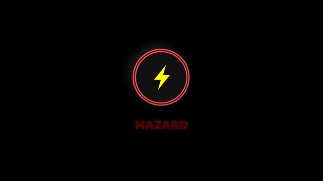 Hazard symbol in motion graphic isolated on dark background