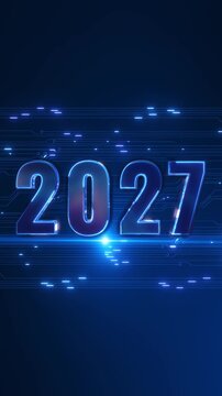Glowing 3D 2027 electronic circuit background luminous network lines 19 forecasts, digital transformation, innovation presentations, corporate launches, future planning, business openers
