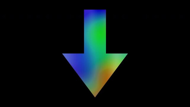 Colorful abstract patterns of a downward arrow, alpha channel, looping