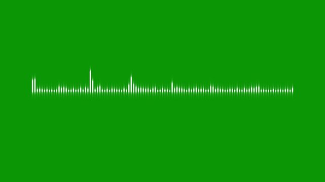 Music sound wave visualizer animation, white frequency spectrum line, moving audio equalizer bars, digital rhythmic signal display, modern podcast waveform motion graphic on dark green background in 4