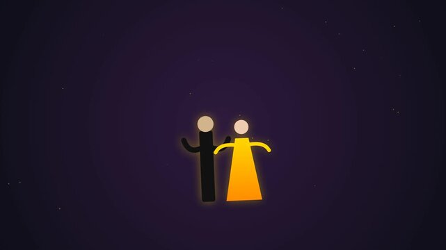 Minimalist abstract figures on dark purple background