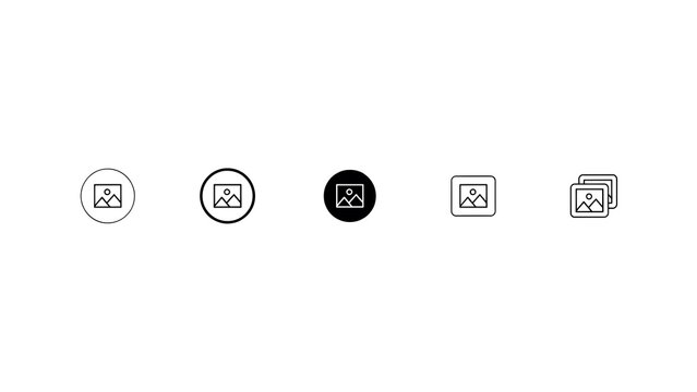 Black and white image icon set displays gallery symbols for mobile app interface design.