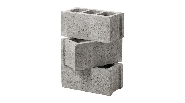 Concrete cinder blocks stacked in a pile, grey cement masonry units for building, industrial construction materials isolated PNG with Transparent Background