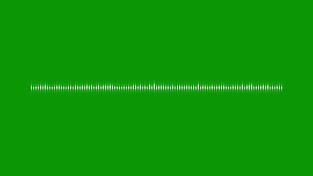 Music sound wave visualizer animation, white frequency spectrum line, moving audio equalizer bars, digital rhythmic signal display, modern podcast waveform motion graphic on dark green background in 4