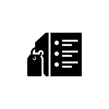 Product details icon with price tag and information list for e-commerce and retail design.