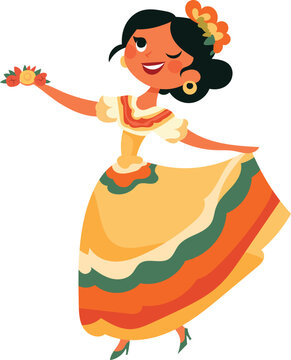 Mexican Folklorico Dancer Woman Vector Illustration