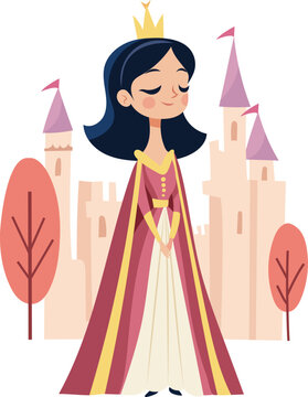 Fairytale Princess in front of Castle Vector Illustration