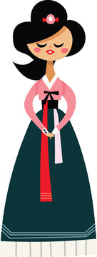 Korean Woman in Traditional Hanbok Vector Illustration