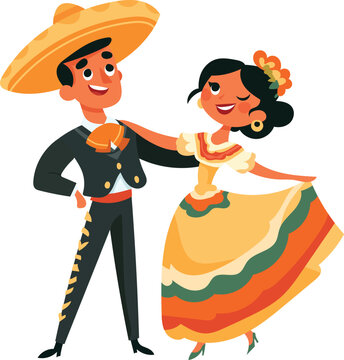 Mexican Couple in Traditional Outfits Illustration