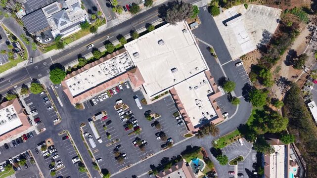 Aerial Top Down View Of Available Commercial Real Estate in Riverside California along the 91 Freeway.