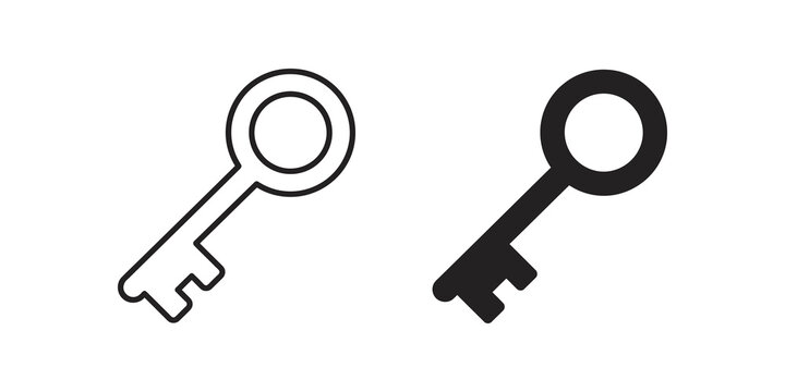 Minimalist key outline and solid black icon pair for secure access.