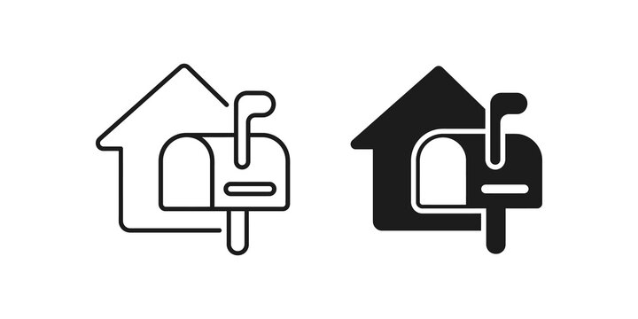 Mailbox with house outline and solid vector icon set for web UI.