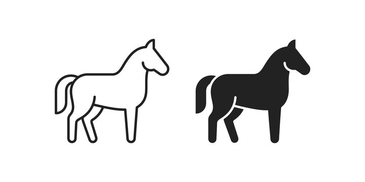Horse silhouette and outline icons for equestrian and animal design.