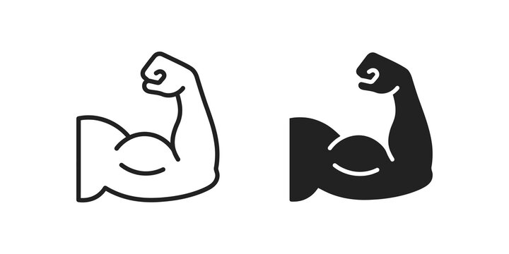 Strong arm bicep muscle icons isolated on transparent background.