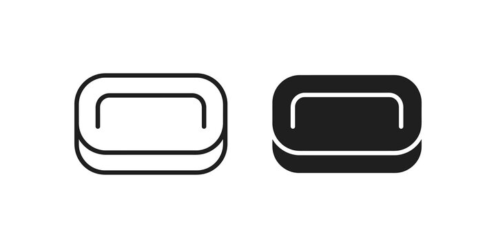 Black and white soap bar icon, hygiene and cleanliness symbol.