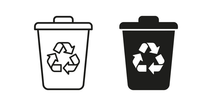 Recycle bin garbage container icons on transparent background.