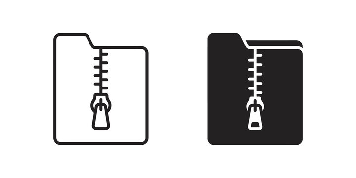 Folders with zip fastener icons in black outline and solid fill designs.