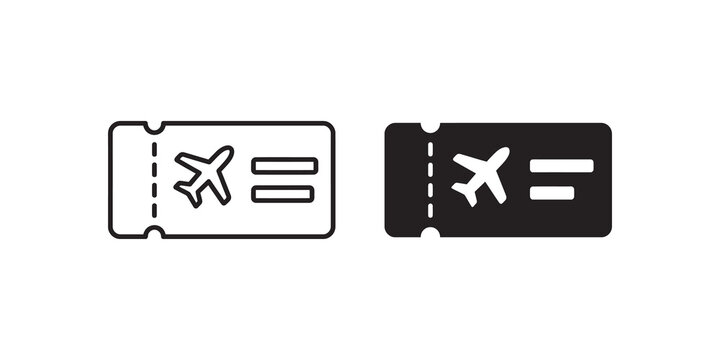 Airline boarding pass ticket outline and solid icon for travel website.