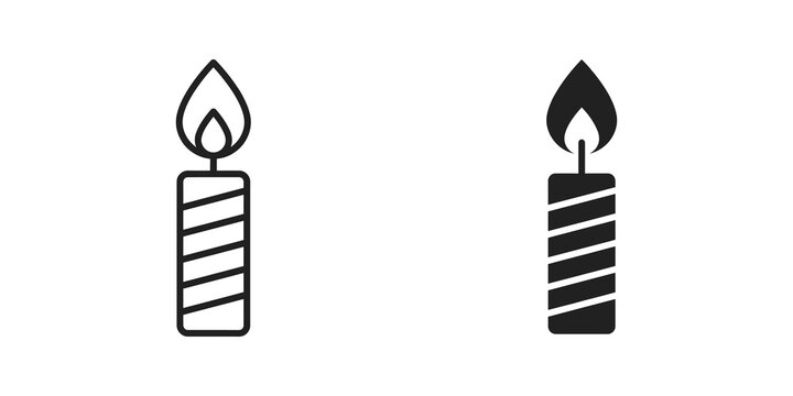Burning birthday candle illustration for party decoration or celebration.