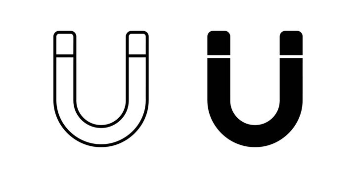 Horseshoe magnet outline and solid icons for science physics design.