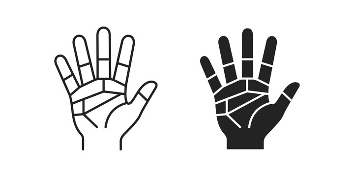 Palmistry hand map icon set for fortune telling and psychic reading.
