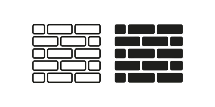 Brick wall masonry pattern icon set for construction and site development.