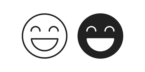 Grinning face emoji outline and solid black icon for mobile app chat. © SAJID
