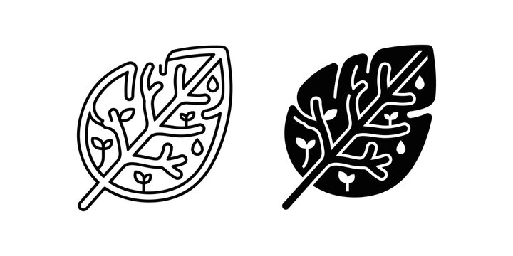 Natural leaf silhouette icon set black linear and solid artistic patterns.