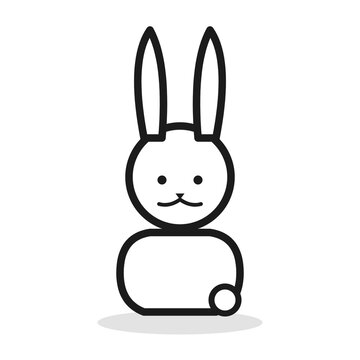 Minimal black line art rabbit icon with tall ears and round body simple bunny outline logo design