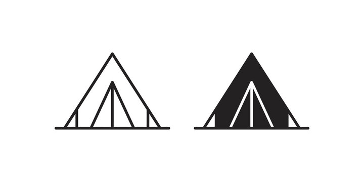 Black and white camping tent icon vector illustration isolated on background.