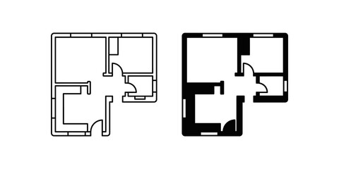 Black floor plan icon for architectural design property layout development. © SAJID