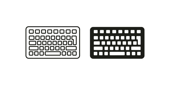 Computer keyboard outline icon set black linear elements for web design.