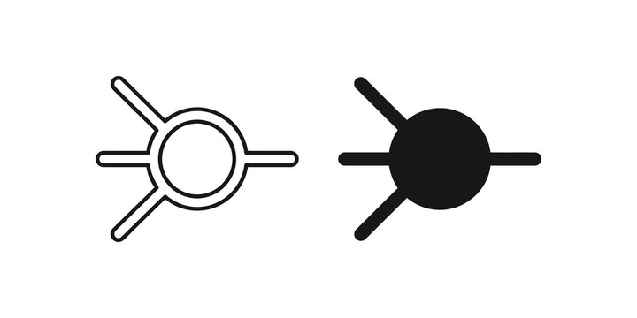 Sputnik satellite linear outline and filled black silhouette space icon.
