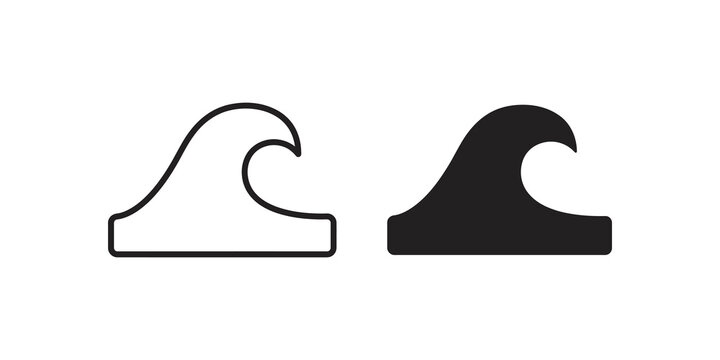 Black and white ocean wave icon, representing water movement and surfing.