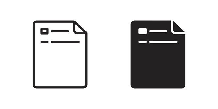 Black outline and silhouette document file vector icons for paperwork.