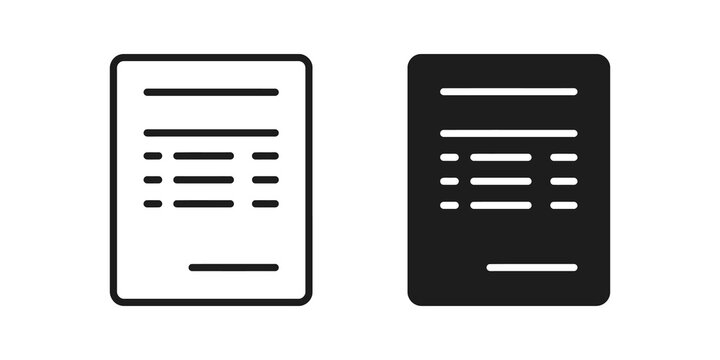Black document icon for legal agreements official reports business contracts.