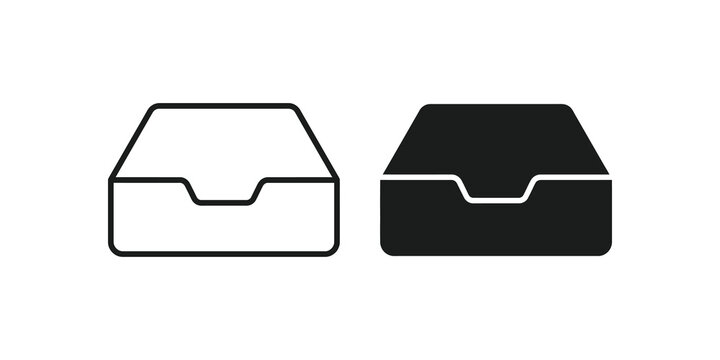 Empty inbox document tray icons in outline and filled vector format.