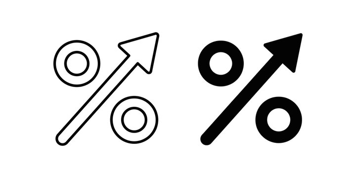 Percent arrow growth icon illustrating rising rates and inflation data.