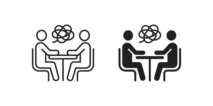 Conflict resolution and psychology consultation linear and solid icons.