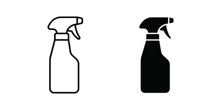 Cleaning spray bottle vector illustration in stroke and filled options.