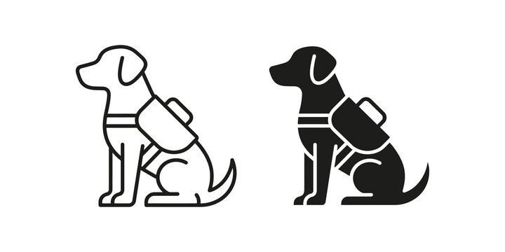 Service dog outline and silhouette vector icons for helper theme.