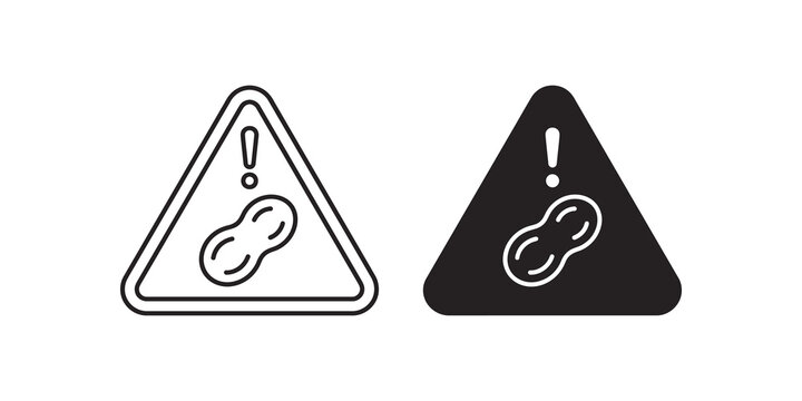 Peanut allergy warning sign outline and solid vector icons for safety.