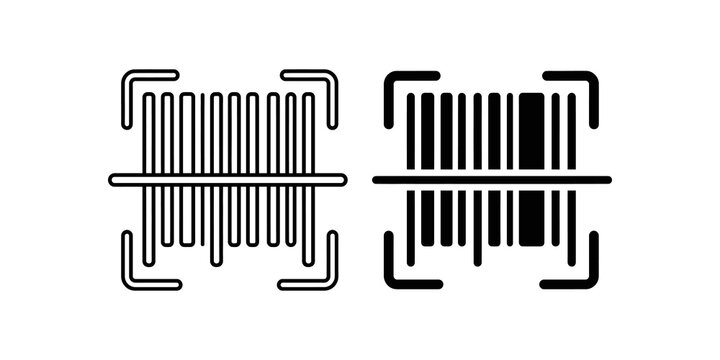 Black barcode scanner vector icon set with transparent background line.