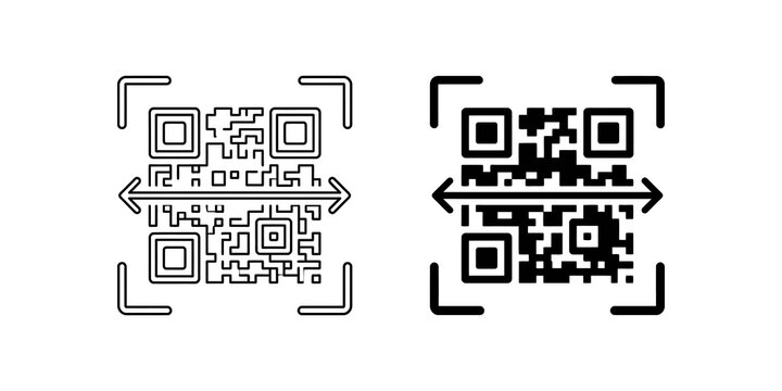 Qr code scanner icon design with black lines for mobile security apps scan.