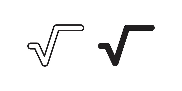 Square root math sign icon set black linear shapes for science projects.