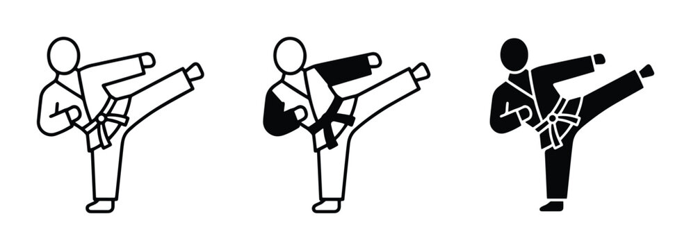 Martial Arts Icons, Karate Kick Vector Graphics, Combat Sports Silhouette Set
