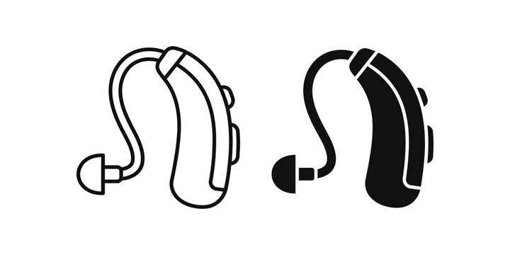 Black hearing aid device for people with hearing loss on transparent.