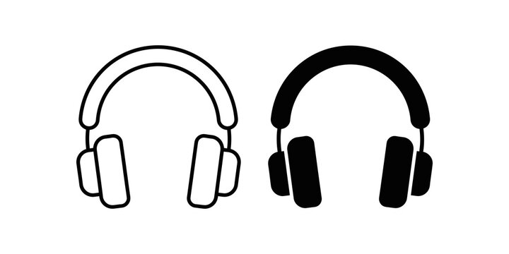Over ear music headphones icon set for audio and studio equipment use.