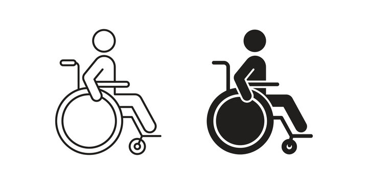 Disabled accessibility wheelchair user vector signs in minimalist black.